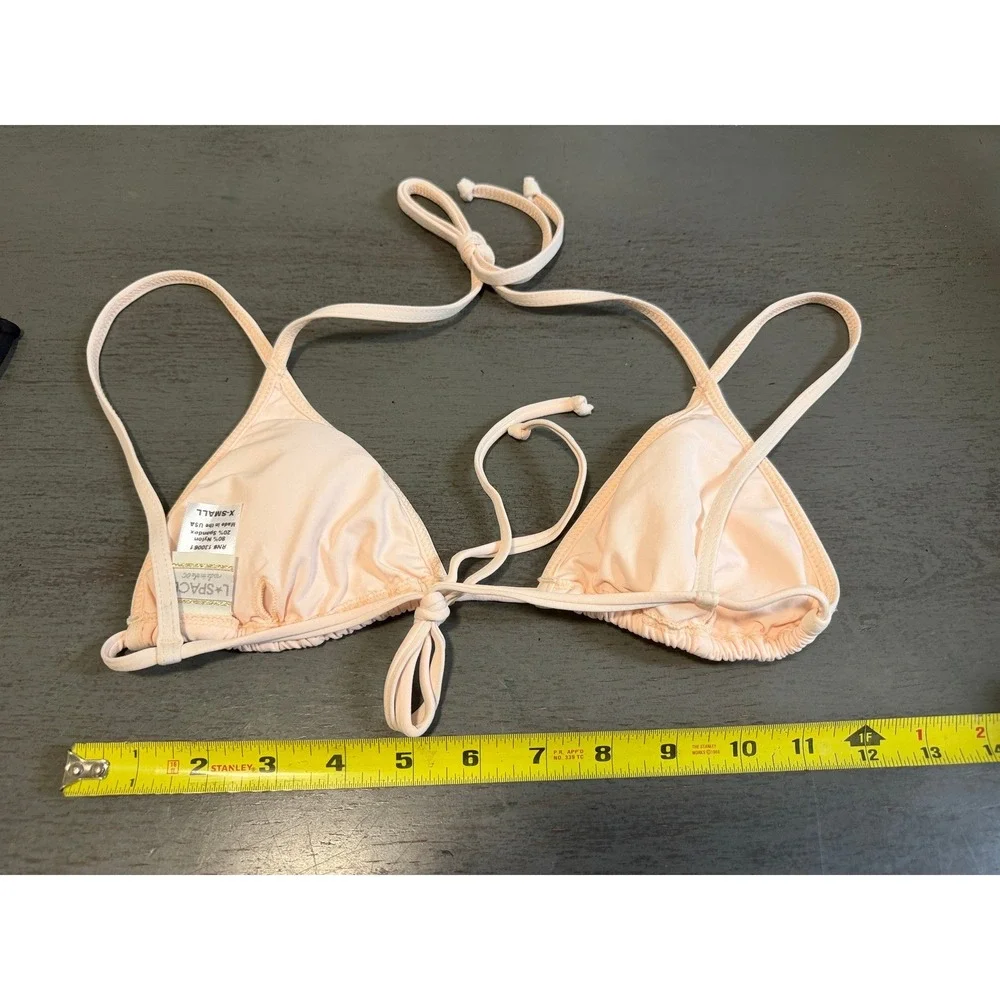 L*Space Peach Triangle Bikini Top XS Double Strap Neck Tie Swimwear Made in USA